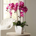 Potted Faux Artificial Flowers Realistic Purple Fuchsia Orchid in Pot Home Decor