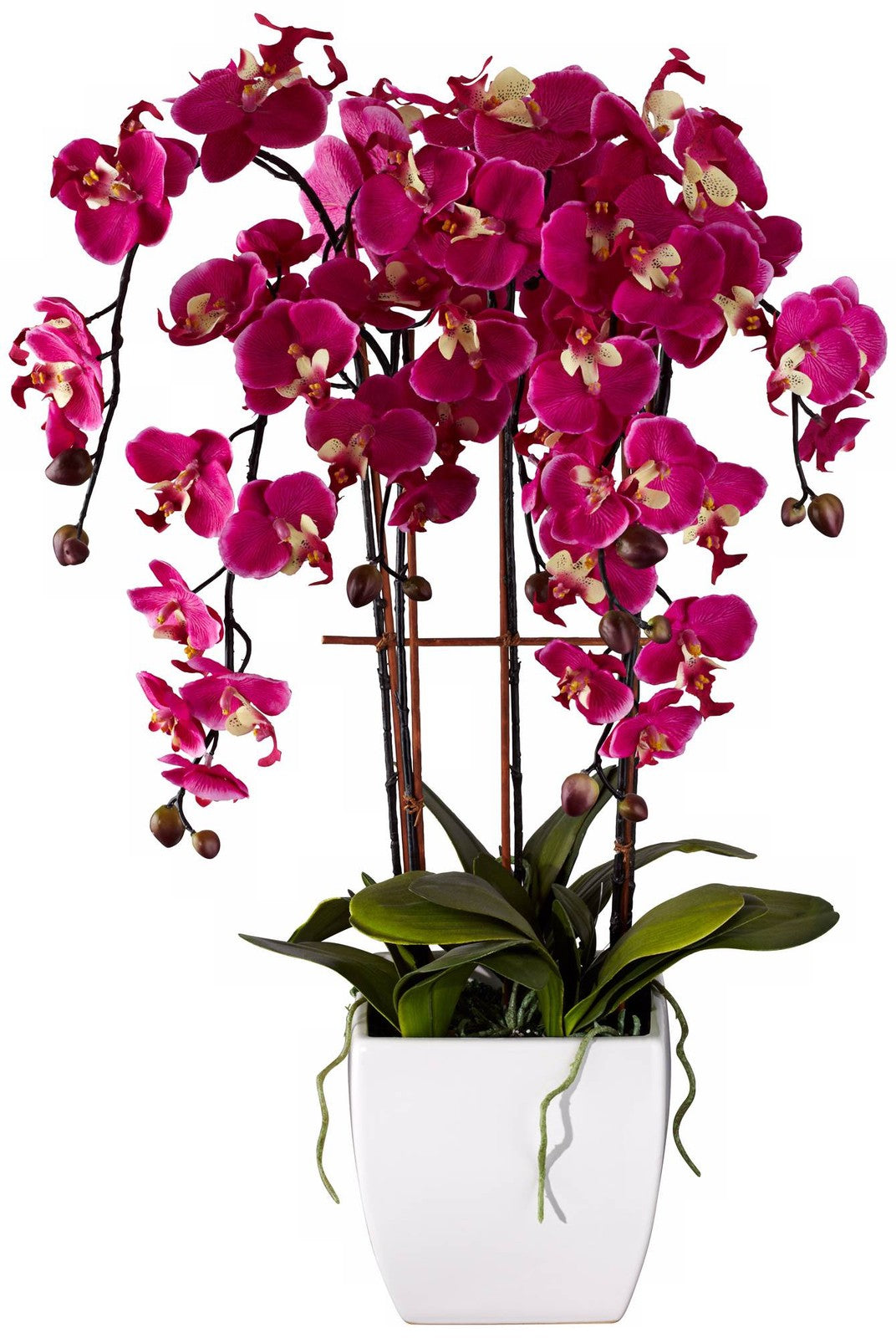 Potted Faux Artificial Flowers Realistic Purple Fuchsia Orchid in Pot Home Decor